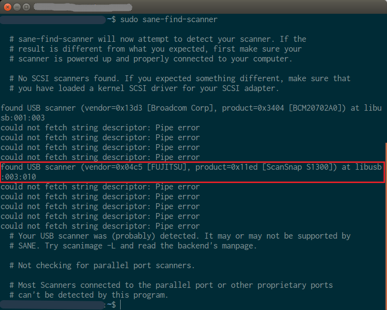 sane-find-scanner command in a terminal