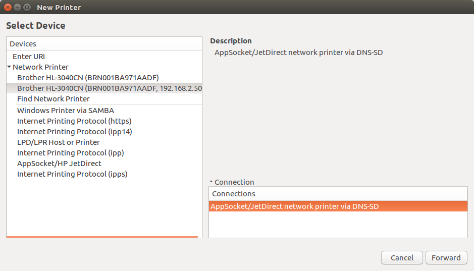 New printer setup via AppSocket/JetDirect - Ubuntu