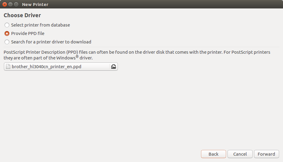 PPD file selected ready - Ubuntu